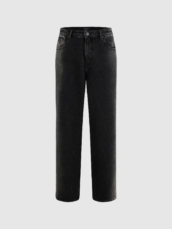 Straight Jeans Trendy Pleated Waist Jeans