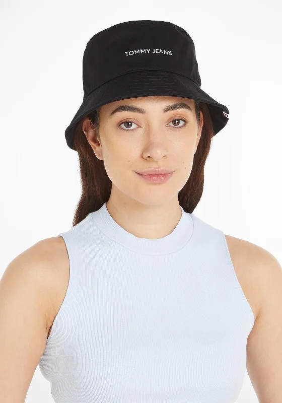 Tommy Jeans Linear Logo Bucket Hat, Black Trendy Skinny High-Waist Jeans