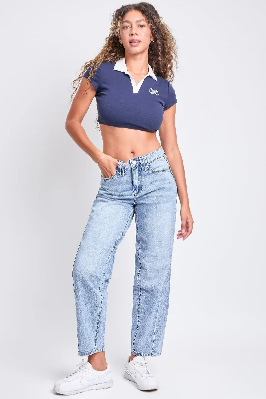 Women's Rigid Detailed Barrel Jeans Chic Rip-Detail High-Waist Jeans