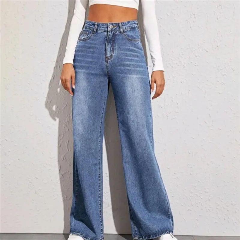 Women's Loose High Waist Wide Leg Jeans Stylish Paperbag Waist Denim